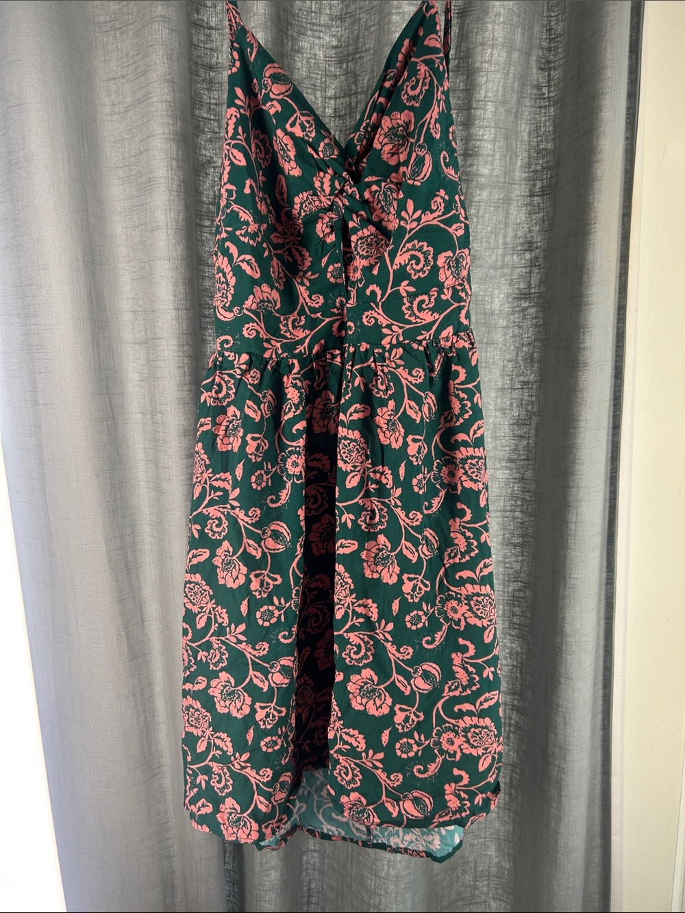 Source Unknown Dark Green Midi Skirt with Pink Floral Knot